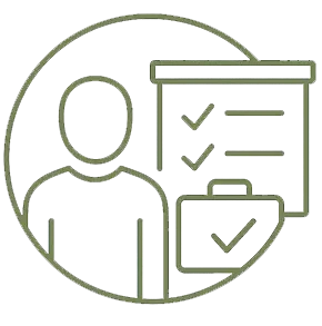 con of a person with a checklist and briefcase, representing Job Preparation & Training services.