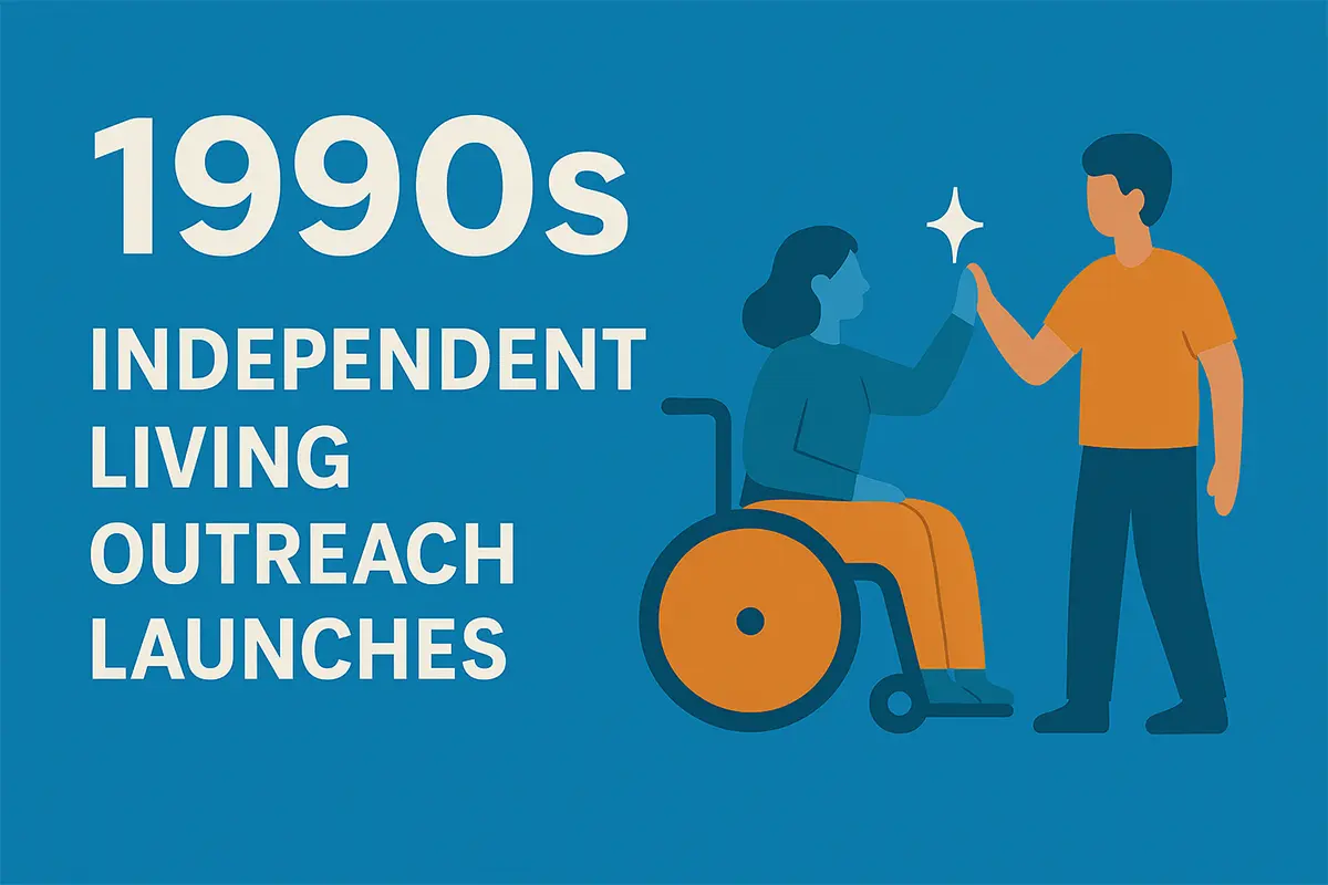 Illustration of a woman in a wheelchair giving a high-five to a standing man, symbolizing empowerment and community support.